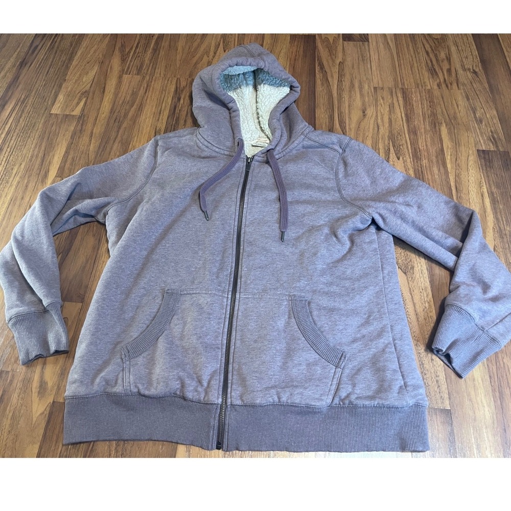 LL Bean Sherpa Lined Hoodie Mens Large Purple Mauve Full Zip Sweatshirt 505468